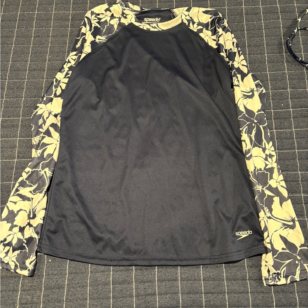 Speedo Black and Cream Floral Long Sleeve Top